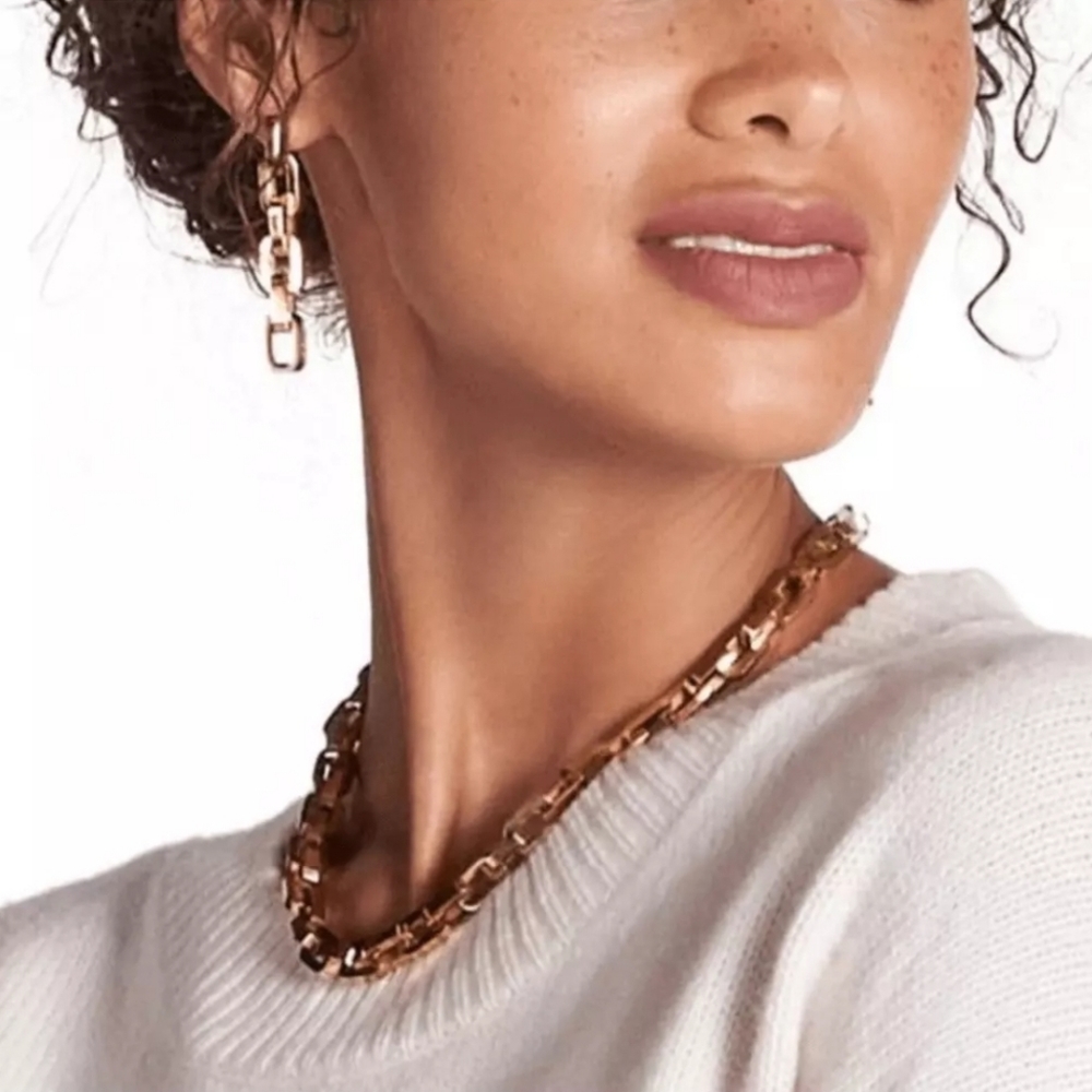 MSRP $675 Eddie Borgo Gold Supra Link Necklace & Earrings SET - Picture 3 of 8